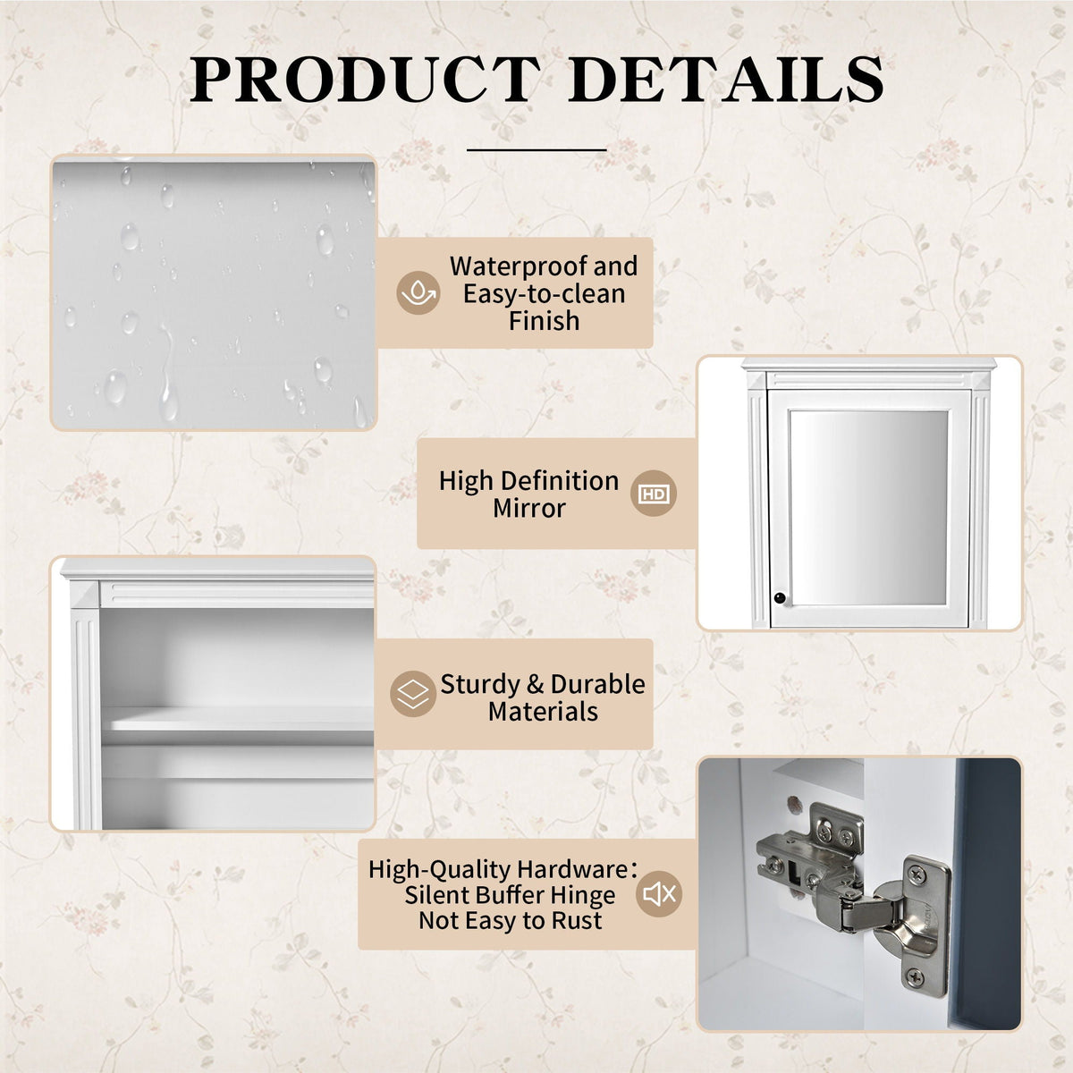 Wall Mounted Bathroom Storage Cabinet With Mirror, Medicine Cabinet With Height Adjustable Shelf
