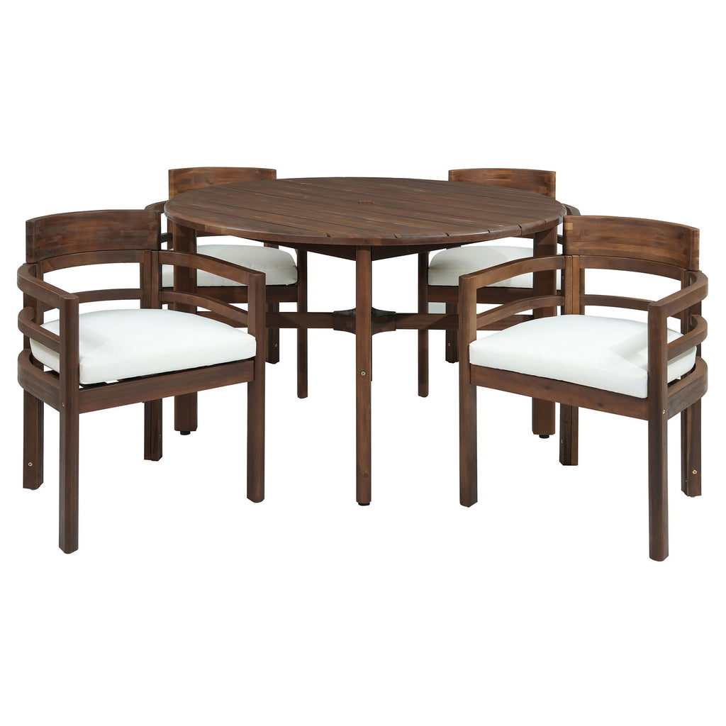 5 Piece Round Patio Table & Cushioned Armrest Chairs, Outdoor Dining Set With Umbrella Hole
