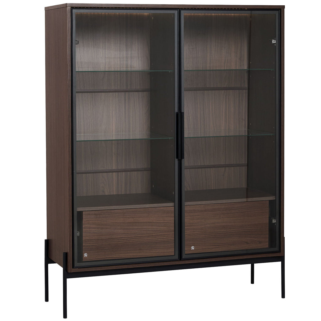 Modern Minimalist Style LED Curio Cabinet With Tempered Glass Door, Metal Legs