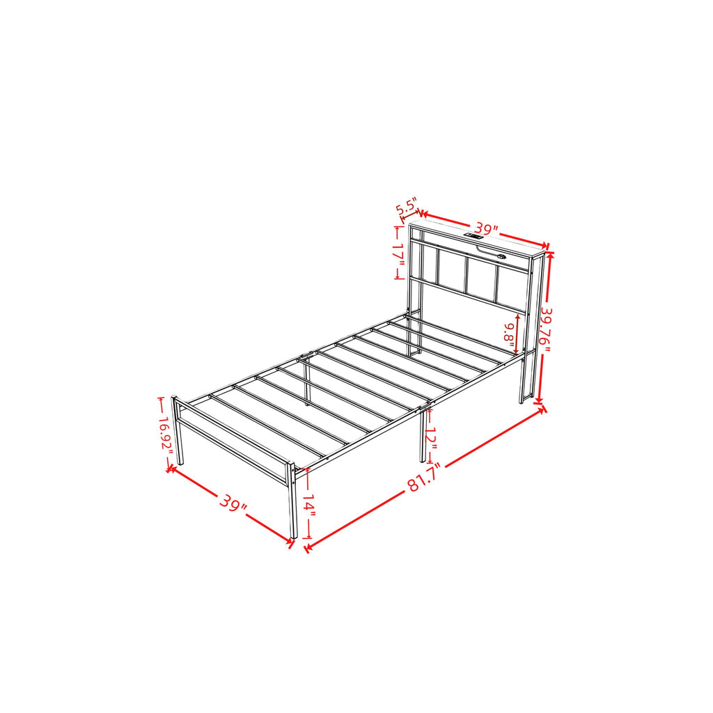 Bed Frame With Storage Headboard With USB C, Type C And LED Light