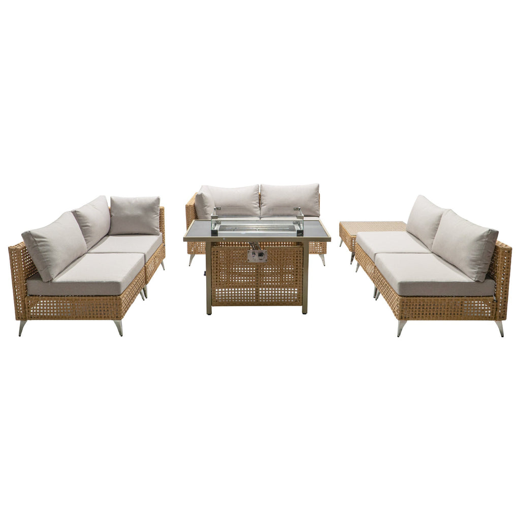K&K 8-Piece Patio Furniture Set with Fire Pit Table