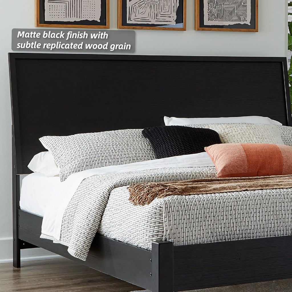 Signature Design by Ashley Danziar Modern King Panel Platform Bed with Angled Legs, Foundation or Box Spring Not Needed, Black