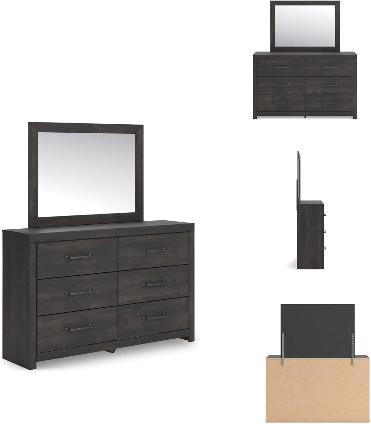 Signature Design by Ashley Delmorta Rustic 6-Drawer Dresser and Mirror with Anti-Tipping Restraint, Black