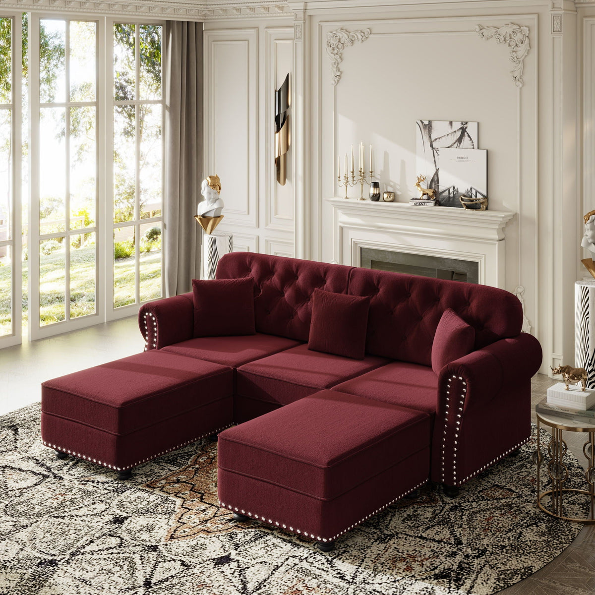 Upholstered Sofa Set With Nailhead Trim And Rolled Armrests, Includes Pillows
