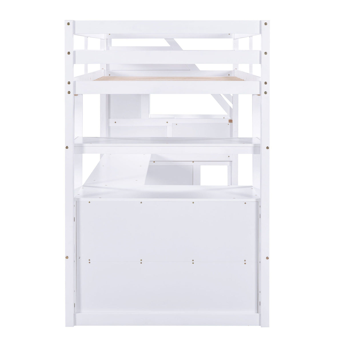 Loft Bed With Desk, Shelves, 2 Drawers, Storage Staircase