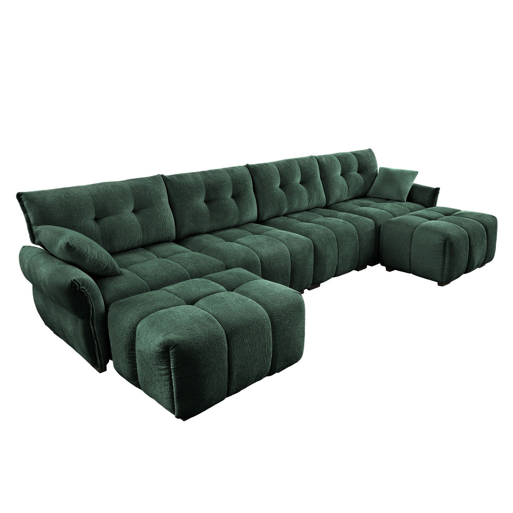 Sofa Set With Ottoman And Pillows, Textured, High Resilience Cushions