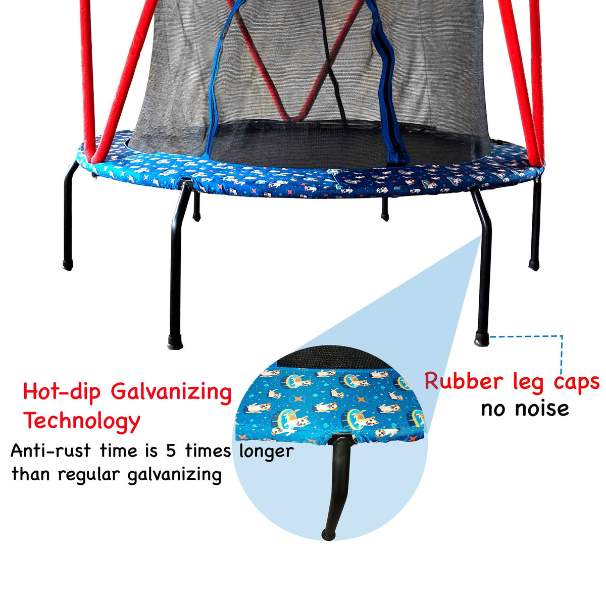 Trampoline, Toddler Indoor / Outdoor With Heighten Net, No Gap Design For Kids - Baby Blue