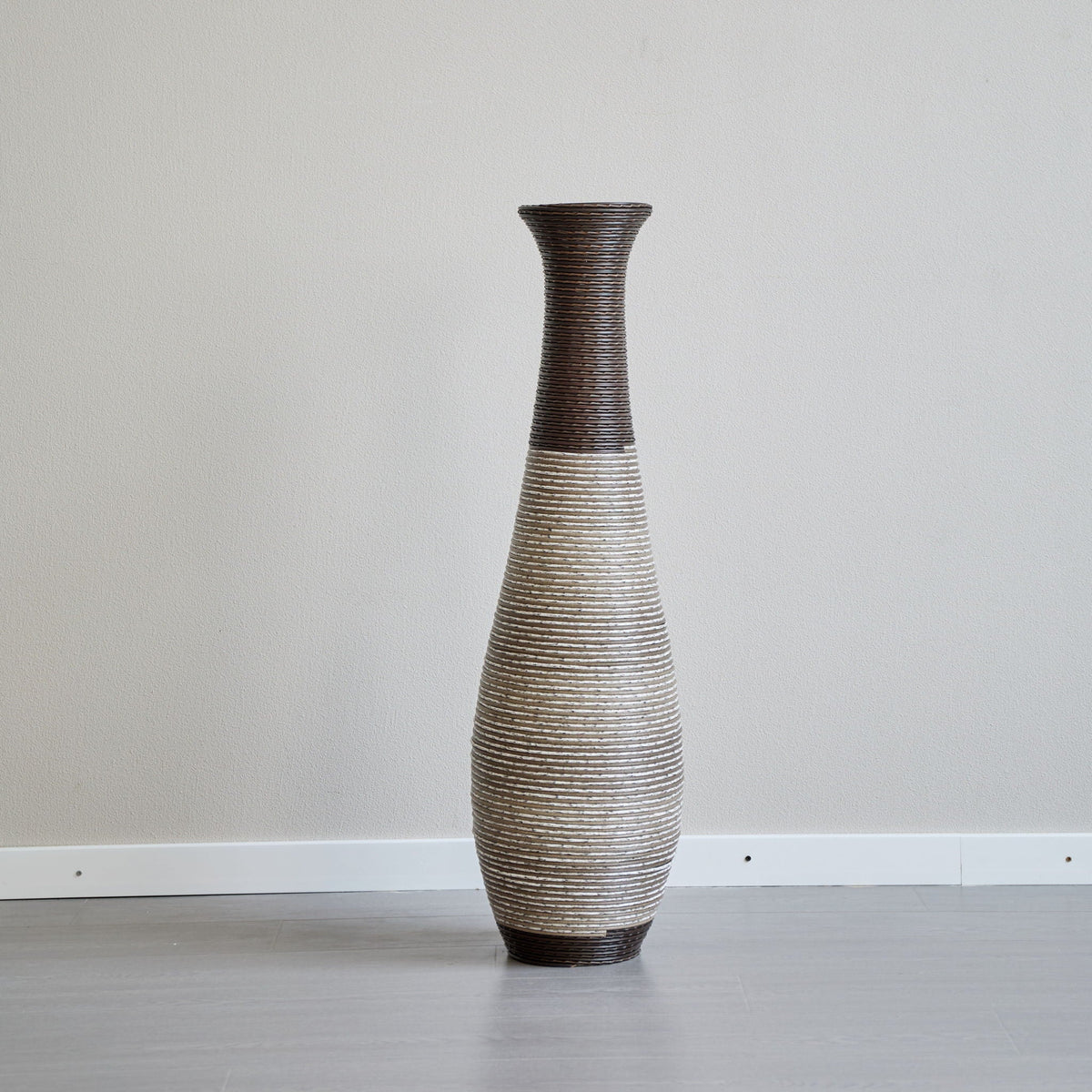 Tall Standing Designer Floor Vase Durable Artificial Rattan Elegant 2 Tone Finish Ideal Decor Accent For Living Room, Bedroom, Entryway Stylish Home Decor Statement Piece - Black / Gray