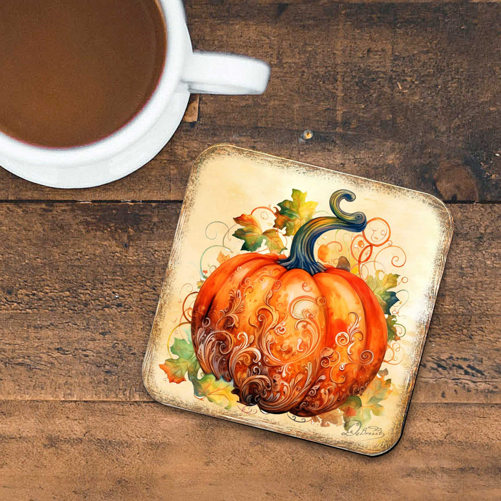 Pumpkin Wooden Cork Coasters Gift Set of 4 by G. Debrekht - Thanksgiving Decor  - 8199447C-S4