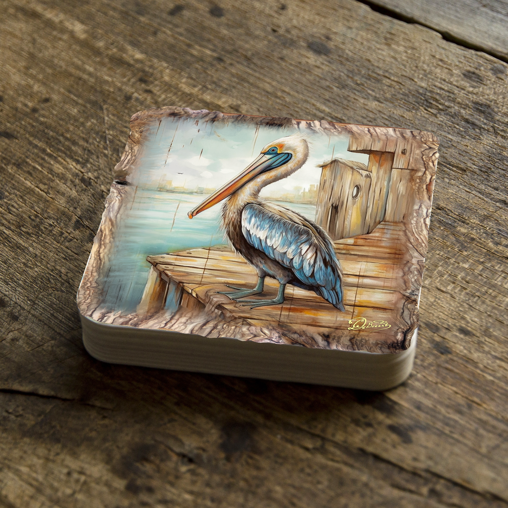 Pelican Wooden Cork Coasters Gift Set of 4 by Nature Wonders Coastal Nature Wildlife Decor  - 95388C-S4