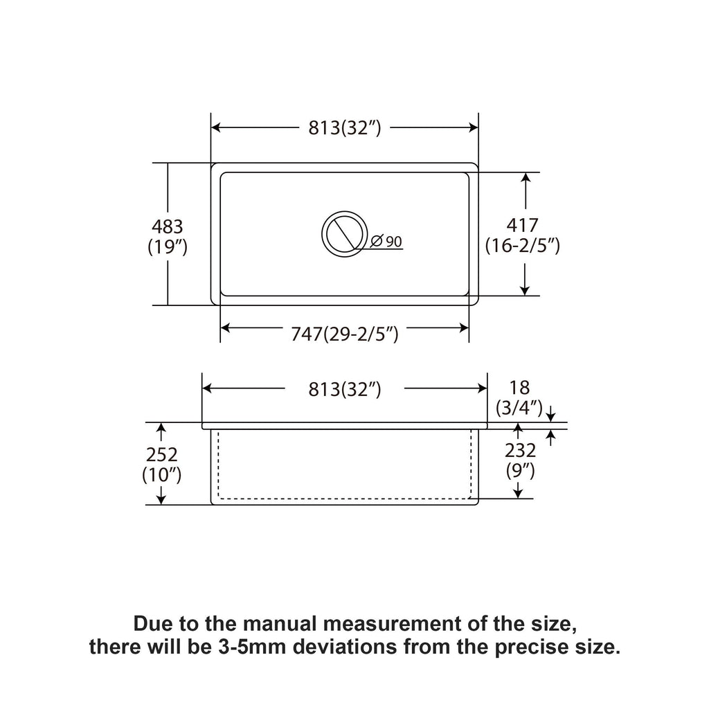 Rectangular Deep Single Bowl Kitchen Sink