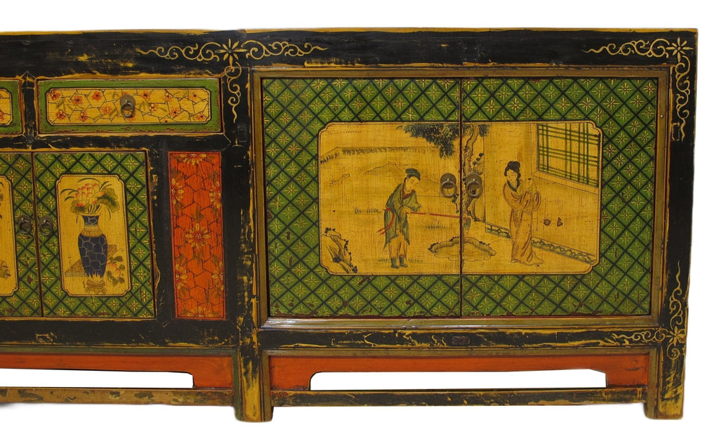 9 Feet Long Hand Painted Antique Asian Sideboard