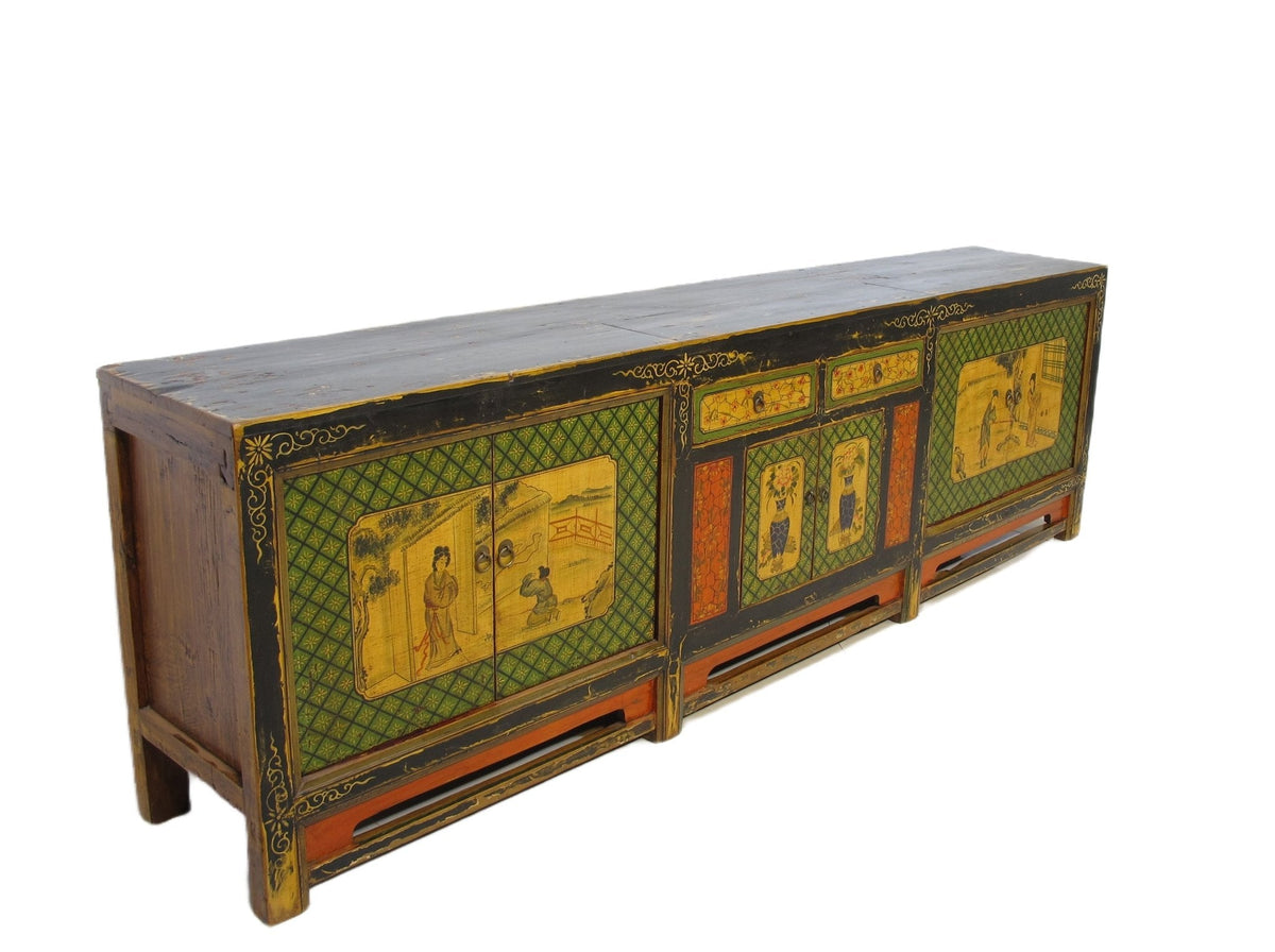 9 Feet Long Hand Painted Antique Asian Sideboard