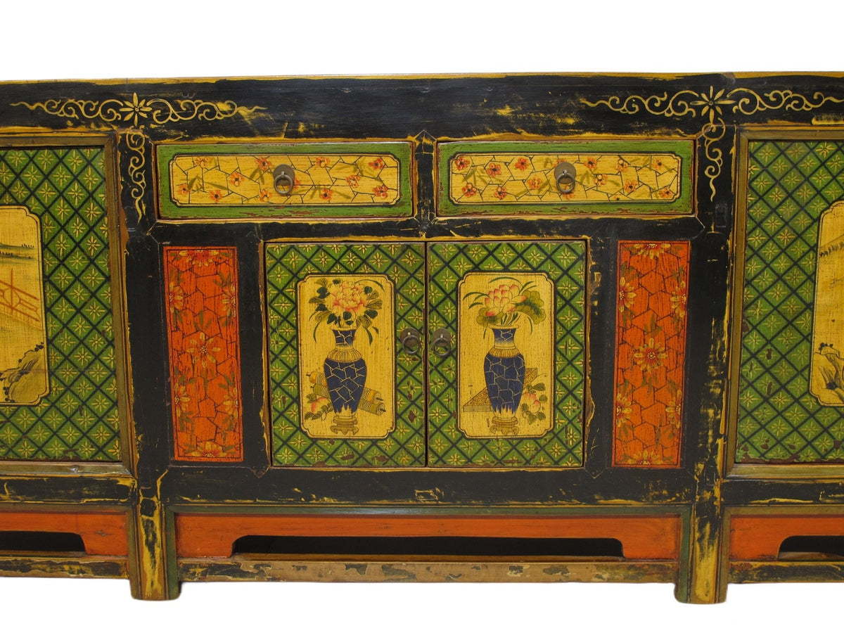9 Feet Long Hand Painted Antique Asian Sideboard