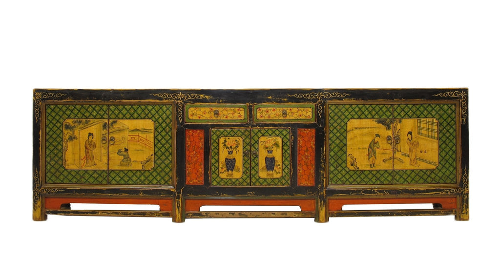 9 Feet Long Hand Painted Antique Asian Sideboard