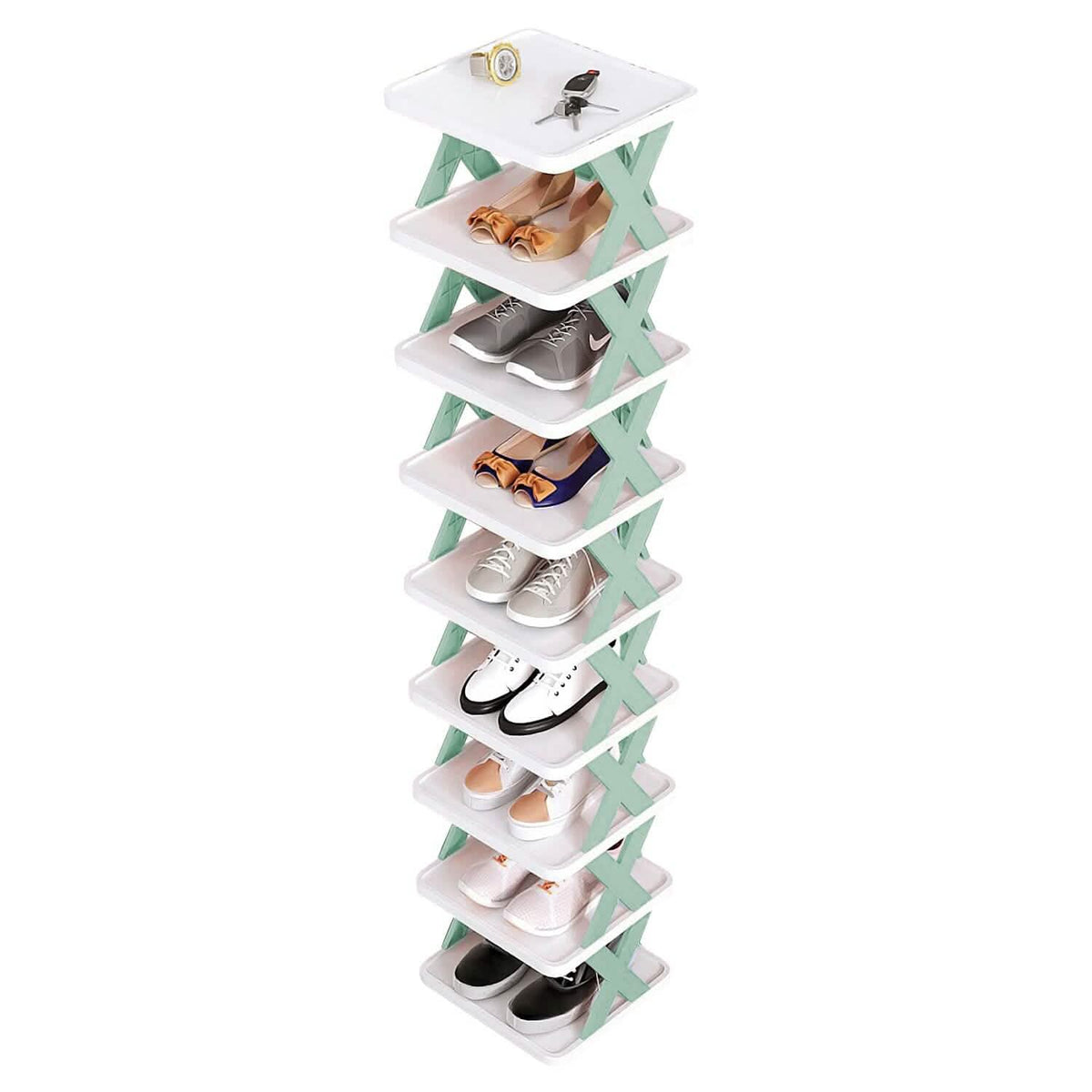 9-Tier Narrow Entryway Shoe Rack Plastic Vertical Shoe Organizer