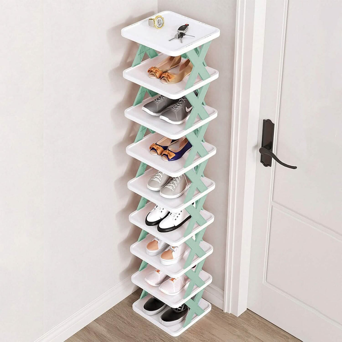 9-Tier Narrow Entryway Shoe Rack Plastic Vertical Shoe Organizer