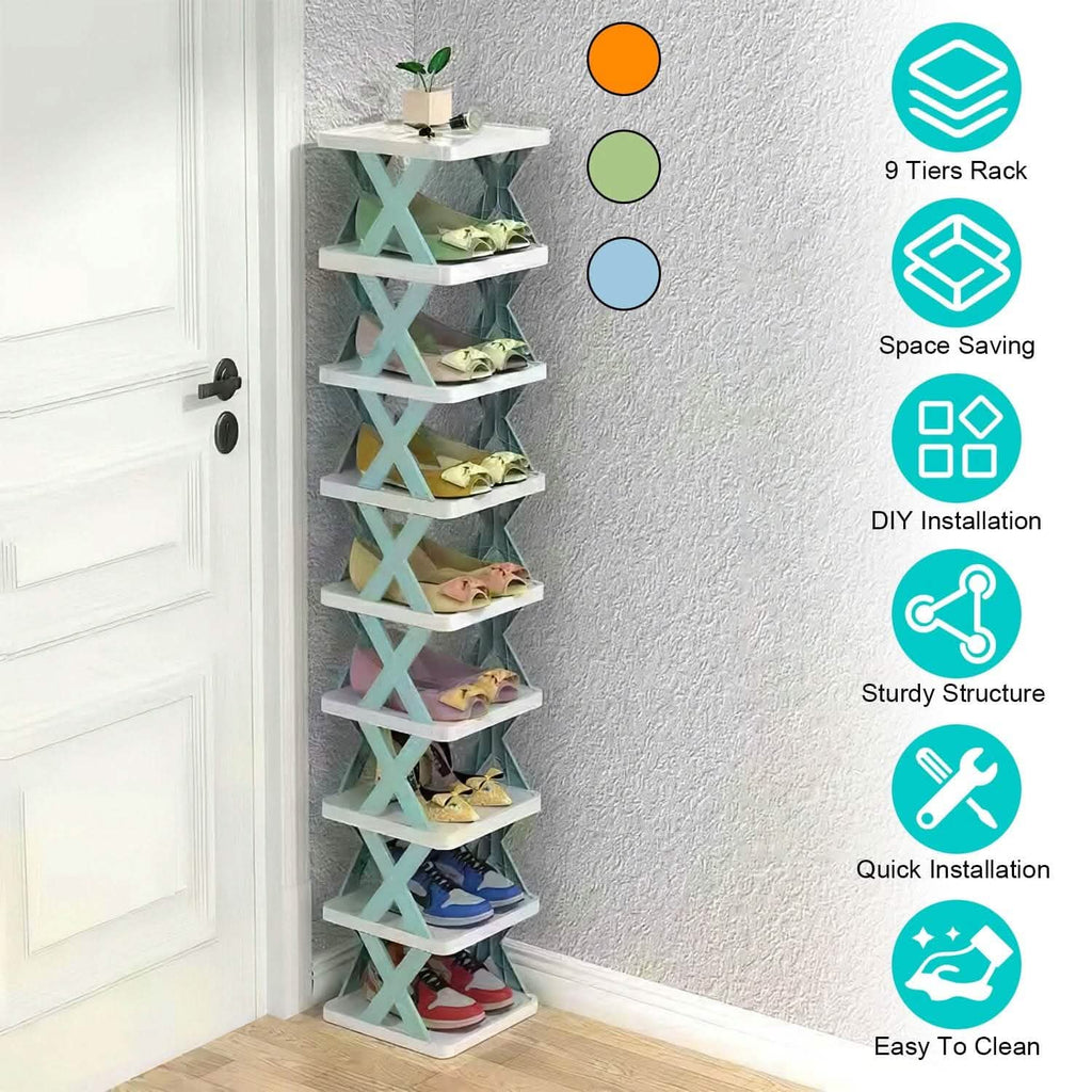 9-Tier Narrow Entryway Shoe Rack Plastic Vertical Shoe Organizer