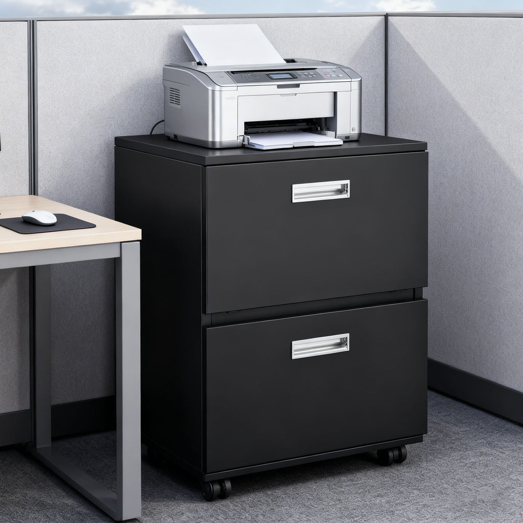 Office Furniture Copier Cabinet 2 Door Steel Copier Stand Mobile Pedestal File Printer Stand - Black