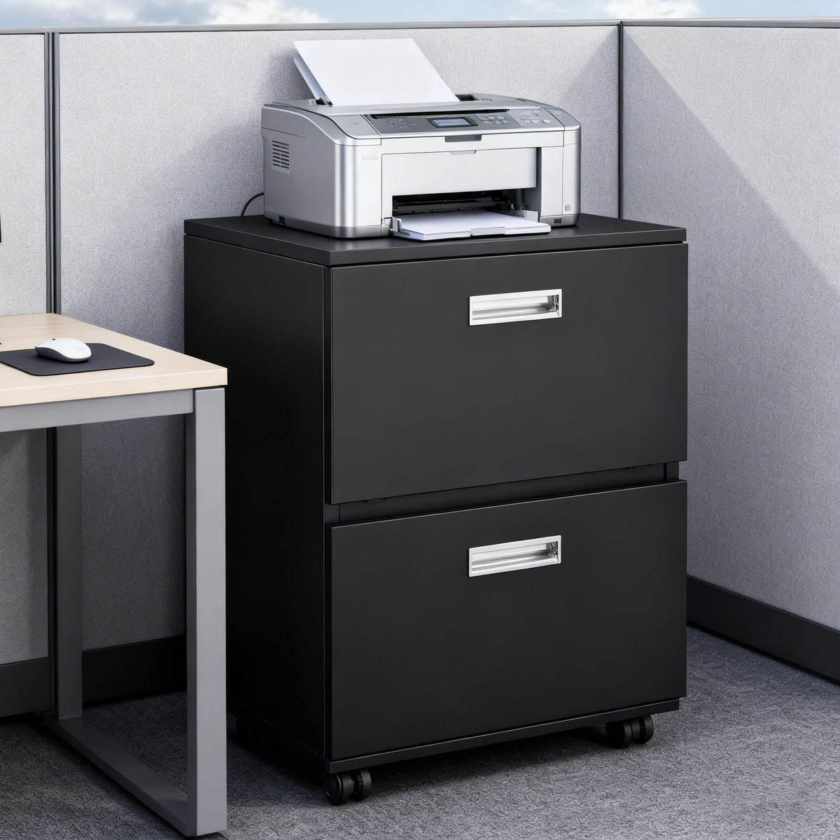 Office Furniture Copier Cabinet 2 Door Steel Copier Stand Mobile Pedestal File Printer Stand - Black