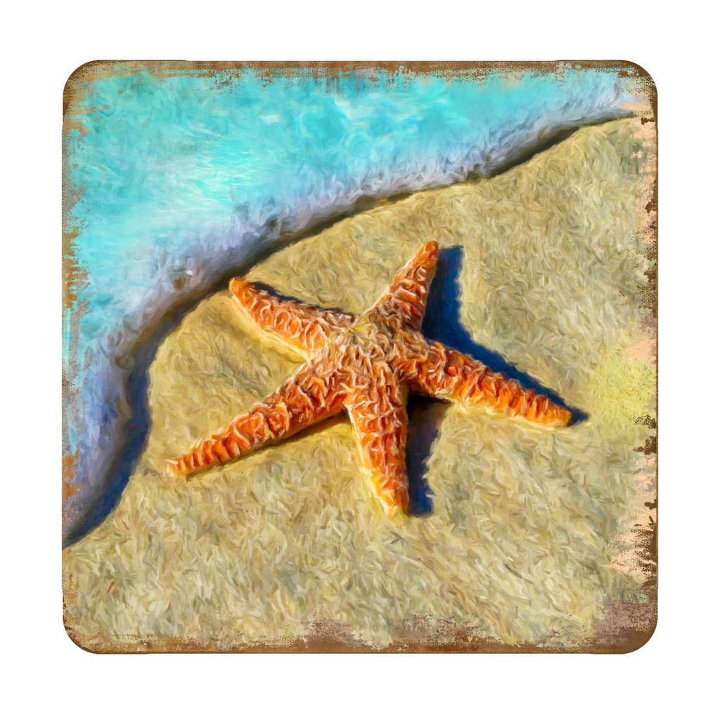 Starfish Coastal Wooden Cork Coasters Gift Set of 4 by Nature Wonders - Coastal Sea-Life Decor - 95253C-S4