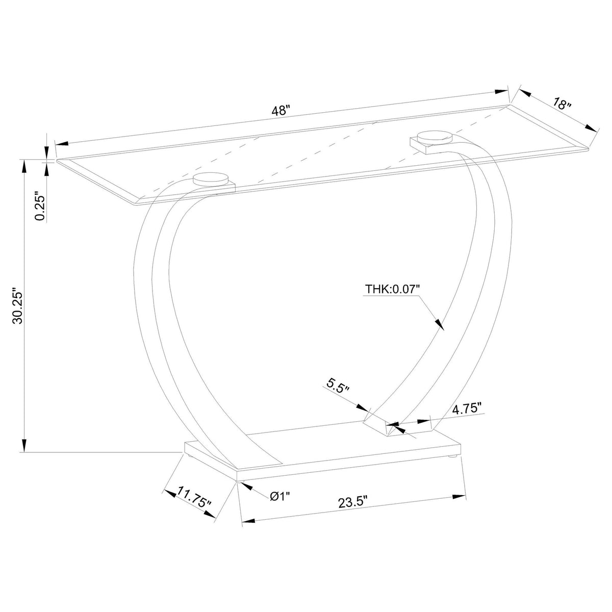 Lana - Satin Glass Top Base Console Table - Silver