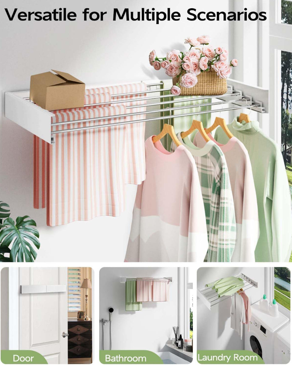 Vikaqi Wall Mounted Clothes Drying Rack 40 inches, Foldable Wall Mount Laundry Drying Rack Folding Indoor, Drying Rack Clothing Collapsible, Towel Dry