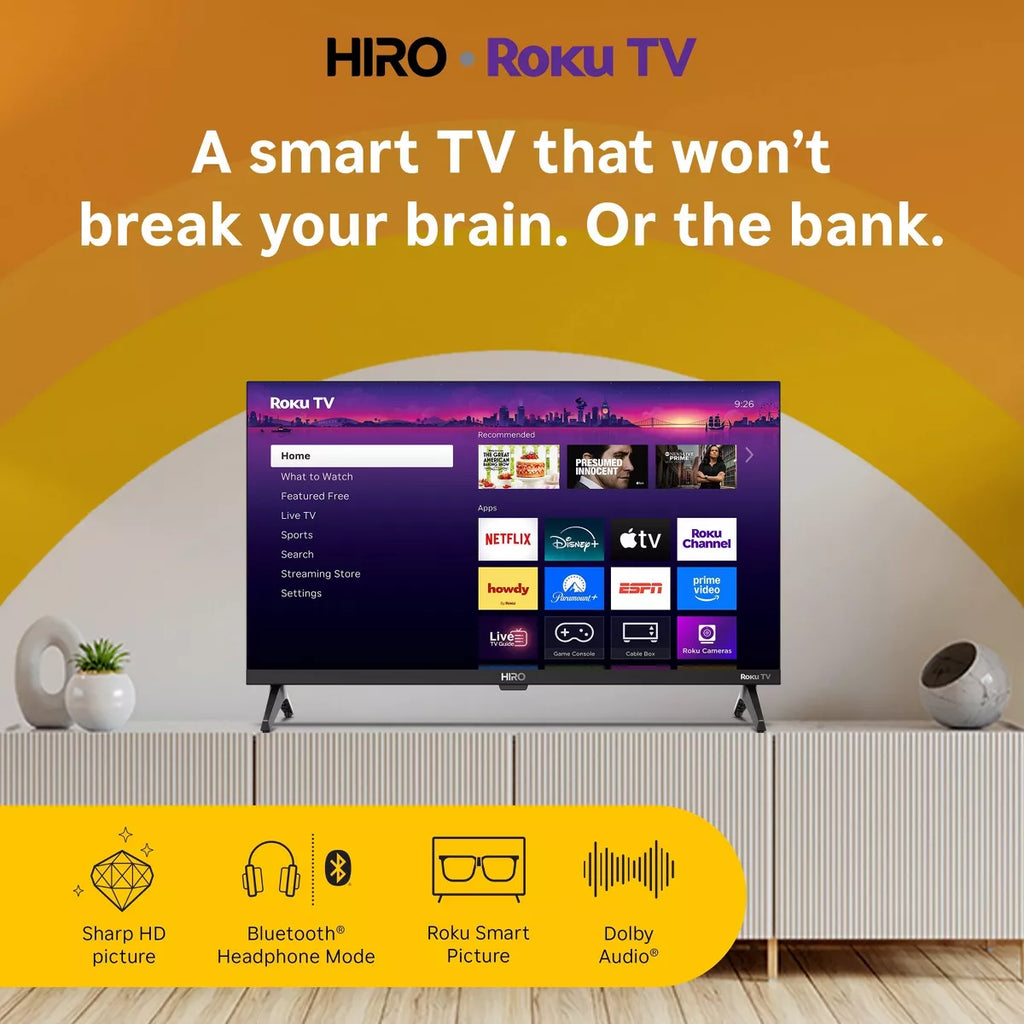 Hiro Roku TV 720P HD Smart TV Flat Screen LED Television with Roku TV and Dolby Audio for Streaming