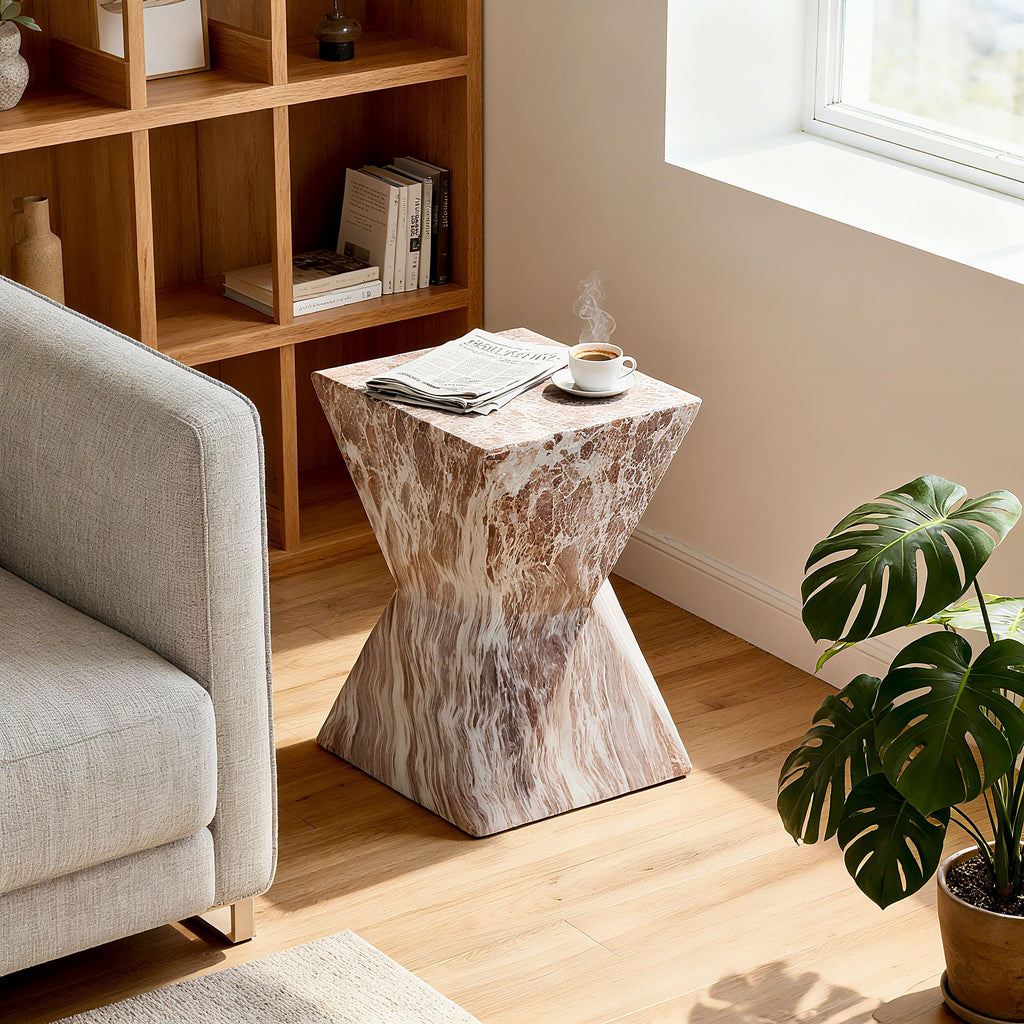 Round Outdoor Geometric End Table - Marble