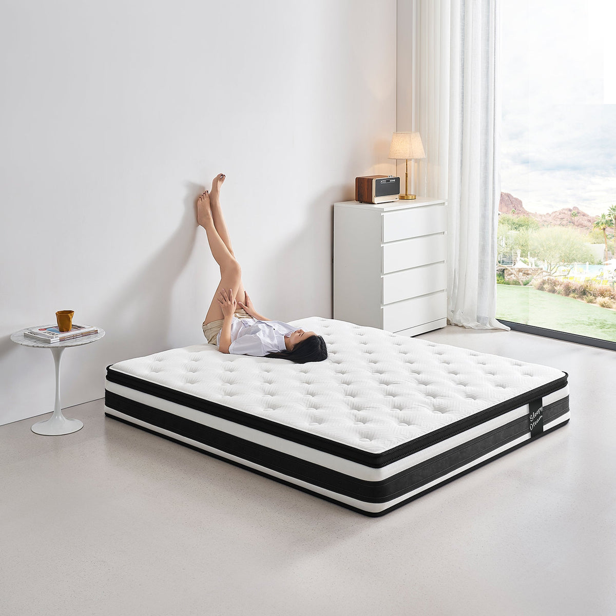 Full Size Hybrid Mattress Breathable Cool Knitted Fabric Cover