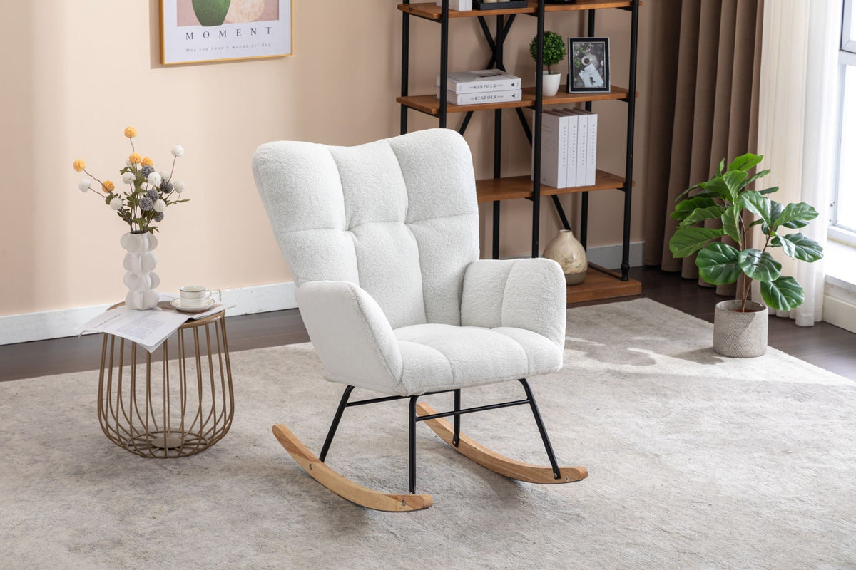 Teddy Fabric Rocking Gilder Nursery Chair For Living Room Indoor - Ivory