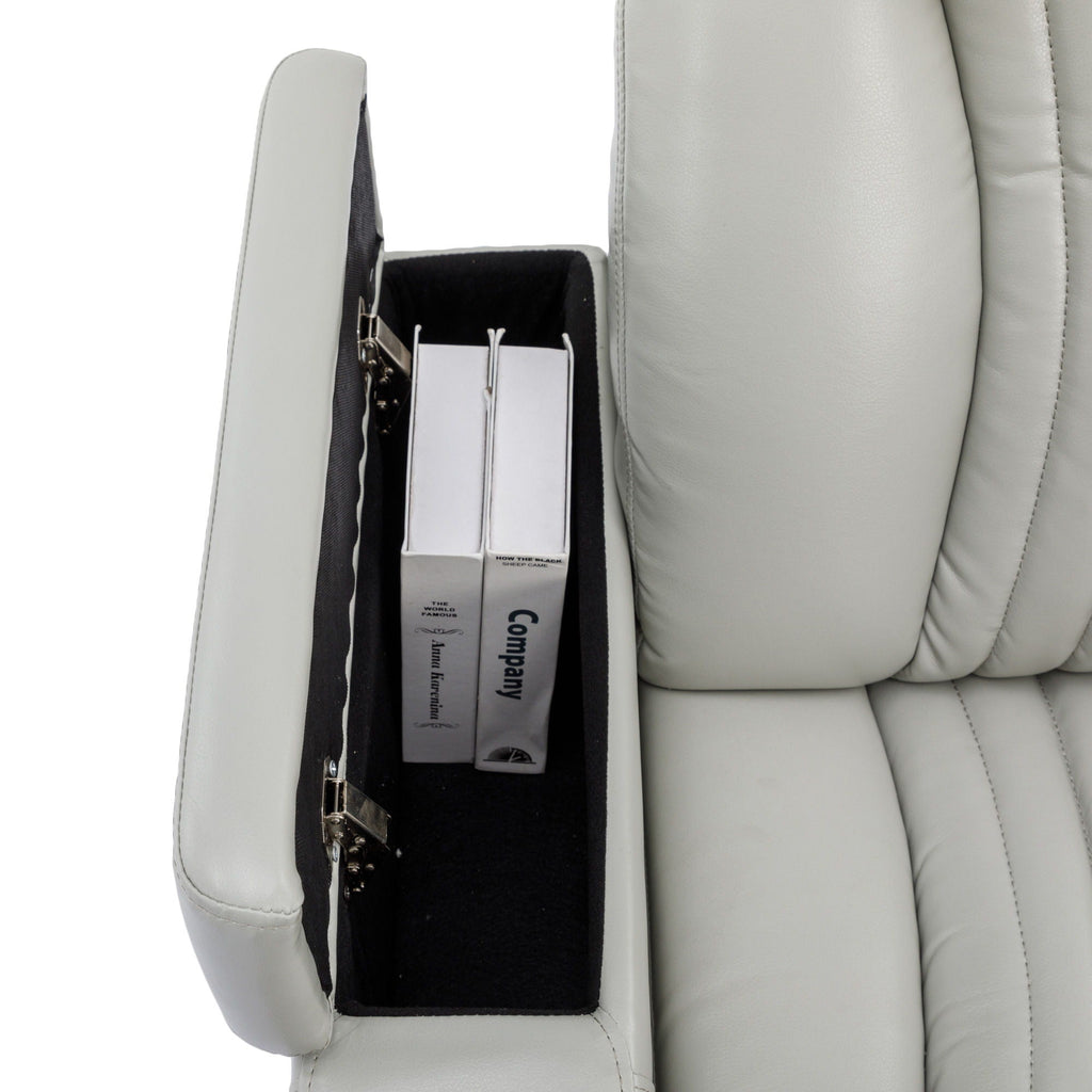 270° Power Swivel Recliner Home Theater Chair With Hidden Arm Storage, LED Light, Cup Holder, And Tray Table