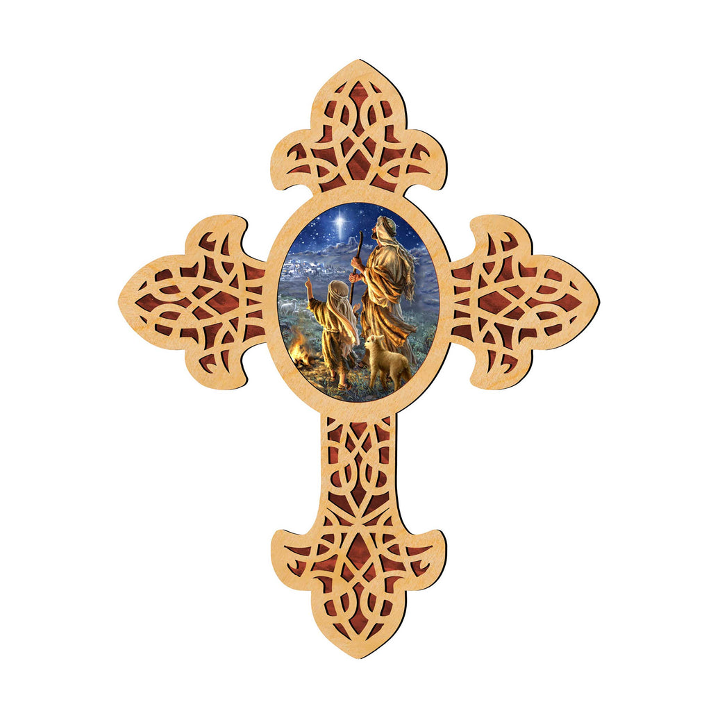 Starlight Shepherd Pointy Wooden Cross by D. Gelsinger - Inspirational Icon Decor - 88387-DG