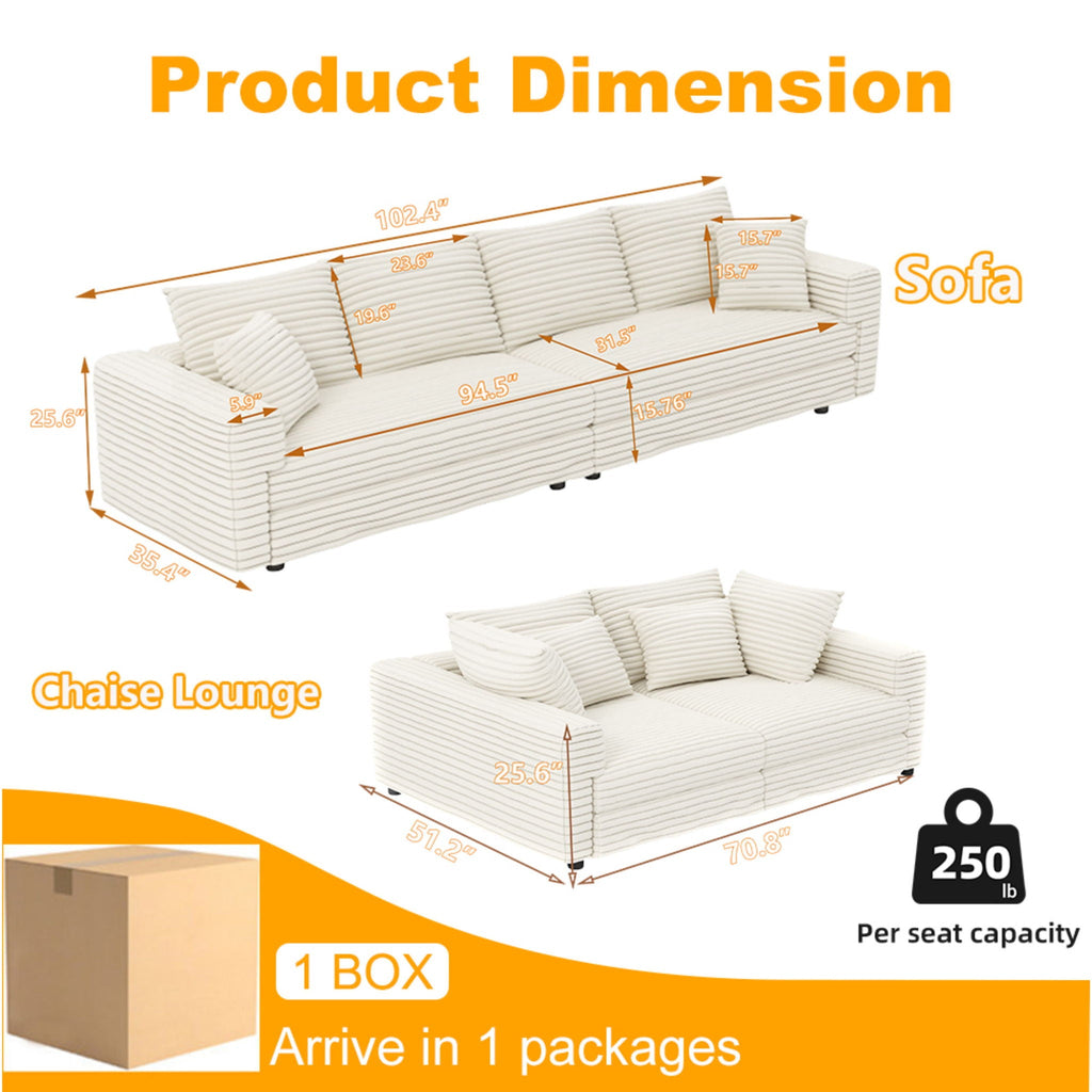 Deep Seat Convertible Sofa With Soft Pillows And Ottomans