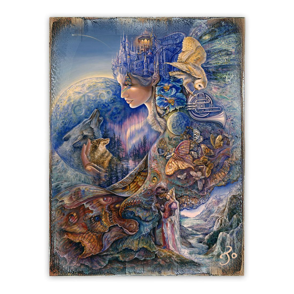 Once in a Blue Moon Fantasy Wooden Wall Art by Josephine Wall - Fantasy Decor - 852122-JW