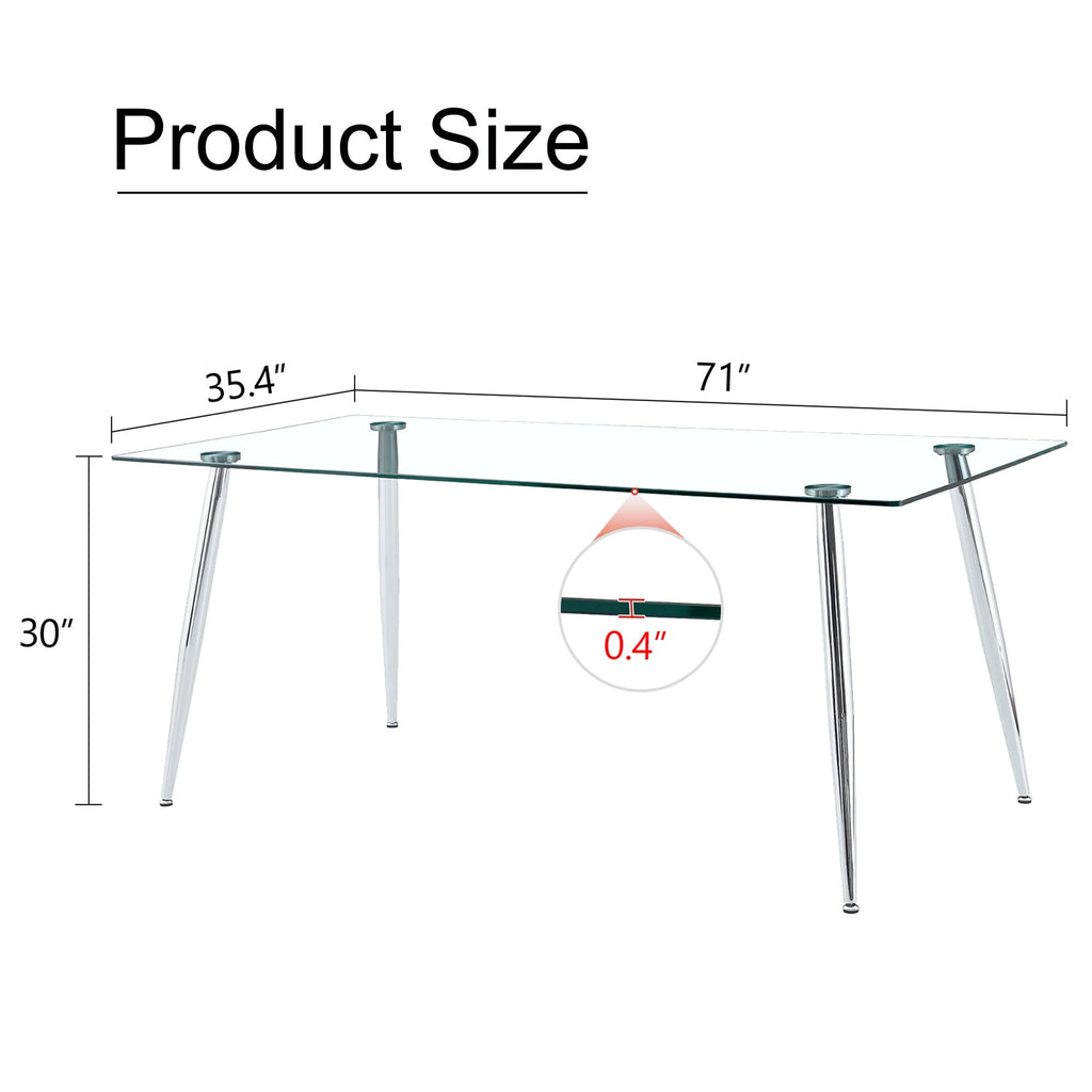 Modern Rectangular Glass Dining Table For 4-6 People With Tempered Glass Countertop
