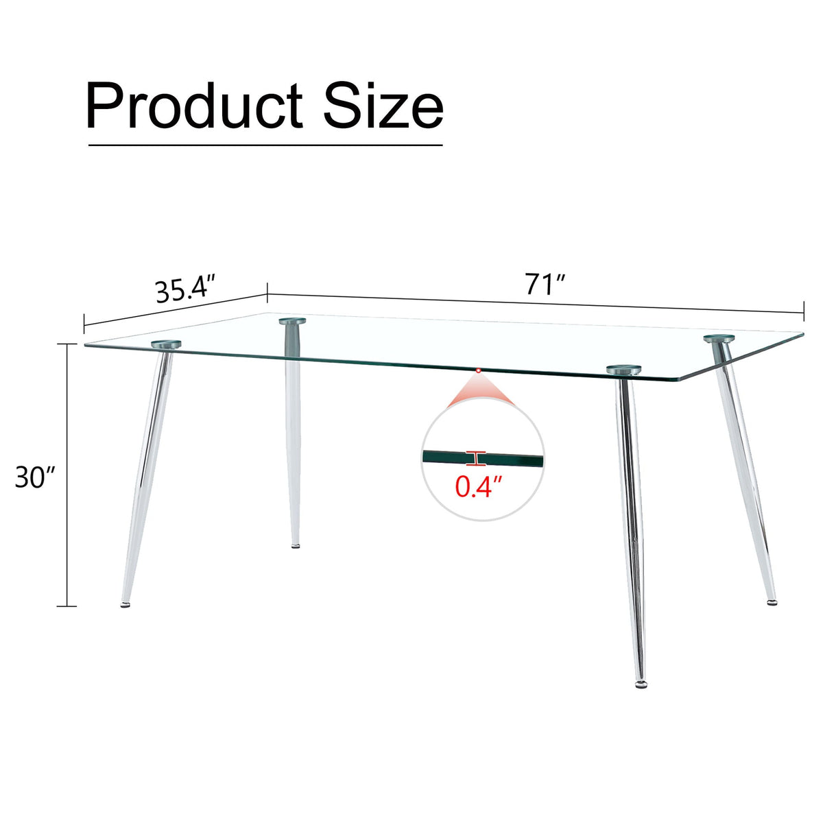Modern Rectangular Glass Dining Table For 4-6 People With Tempered Glass Countertop