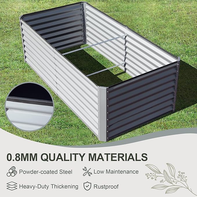 Domi Raised Garden Beds Outdoor, 6x3x2ft Thickening Tall Metal Rectangular Deep Root Box Planter for Vegetables, Flowers, Herbs, and Succulents 2" Deep w/ 256 Gallon Capacity - Silvery