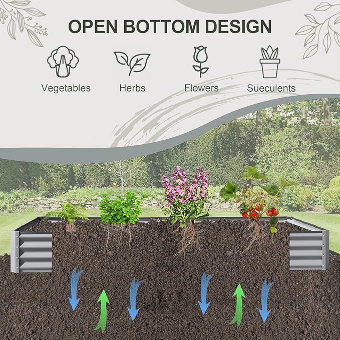 Domi Galvanized Raised Garden Bed, 6x3x1Ft Thickening Metal Planter Box for Vegetables Bottomless for Backyard Outdoor, 1" Deep w/ 128 Gallon Capacity - Silvery