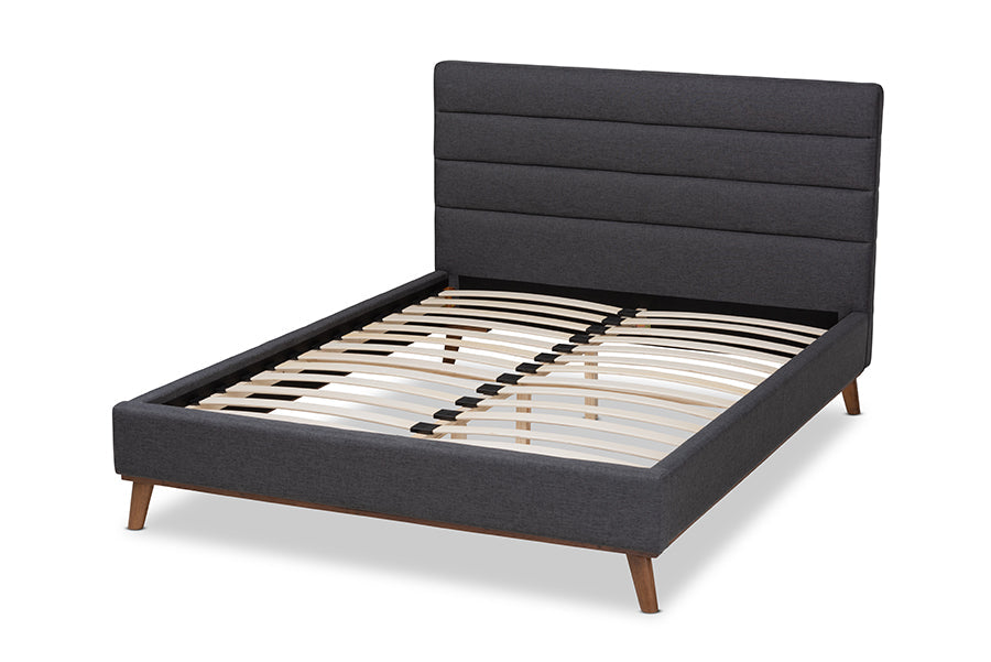 Baxton Studio Erlend Mid-Century Modern Dark Grey Fabric Upholstered King Size Platform Bed