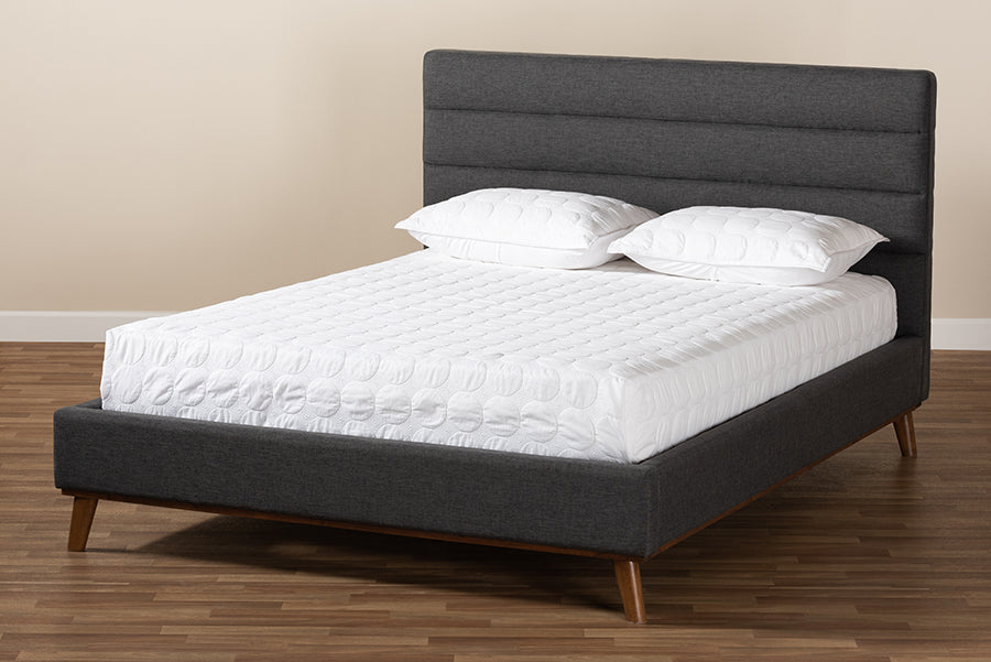 Baxton Studio Erlend Mid-Century Modern Dark Grey Fabric Upholstered King Size Platform Bed