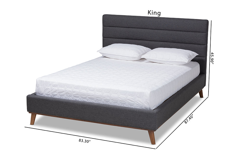 Baxton Studio Erlend Mid-Century Modern Dark Grey Fabric Upholstered King Size Platform Bed