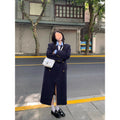 Navy Blue Womens Structured Wool Coat With A Refined Shoulder-Enhancing Design
