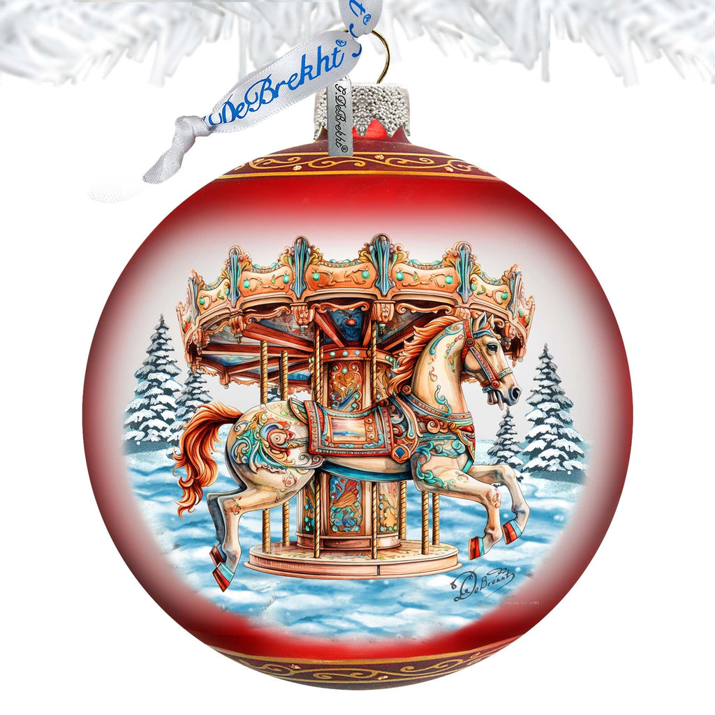 Winter Wonderland Carousel Lg Glass Ornament by G.Debrekht - Christmas Holiday Decor - 73953