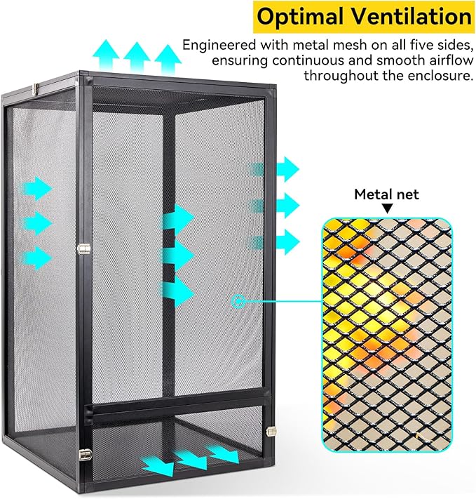 13 Gallon 360° Panoramic Foldable Reptile Terrarium Kit: Crested Gecko Tank and Reptile Cage for Superior Ventilation, Easy Feeding, Sturdiness, and Simple Assembly (Black, 18"x13"x13")