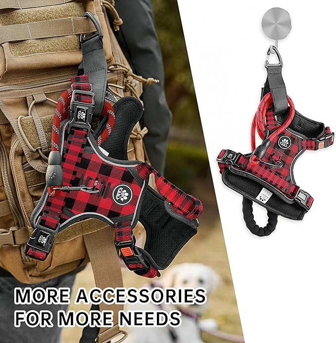 NESTROAD No Pull Dog Harness with Leash, Reflective No Choke Pet Vest Harness,Adjustable Soft Padded Dog Harness with Easy Control Handle for Small Dogs(Checkered Red,Small)