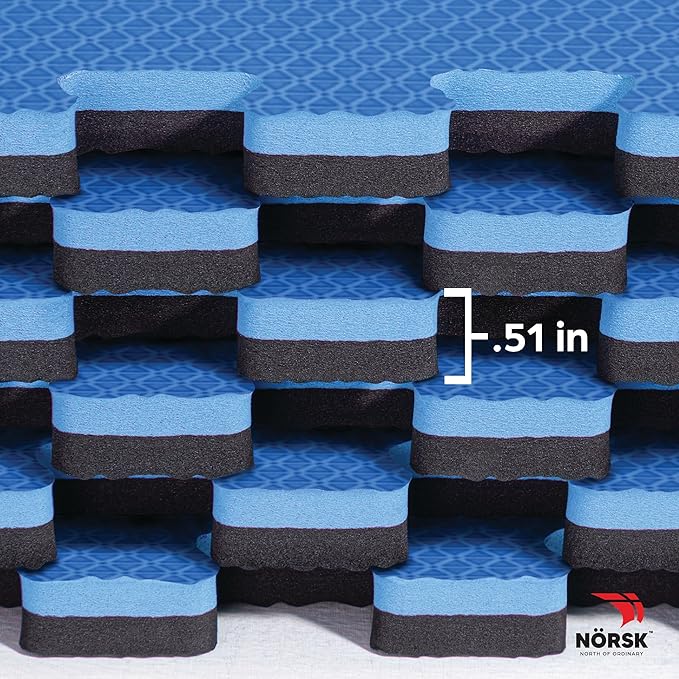 Norsk Dual-Sided Reversible 1/2" Foam Exercise Mats for Home Gym - Interlocking EVA Foam Tiles