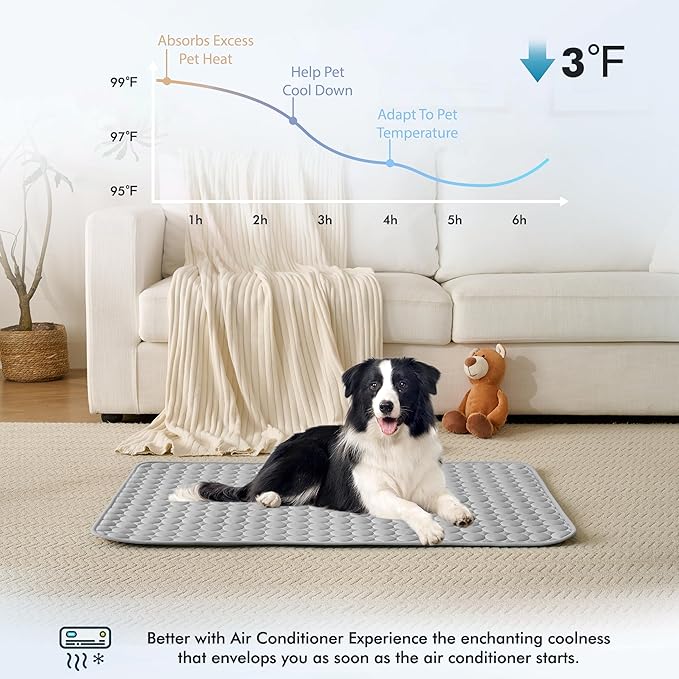 MICROCOSMOS Summer Cooling Mat & Sleeping Pad- Water Absorption Top, Materials Safe, Easy Carry, EZ Clean. Keep Cooling for Pets, Kids and Adults.(Grey, 40" x 28")