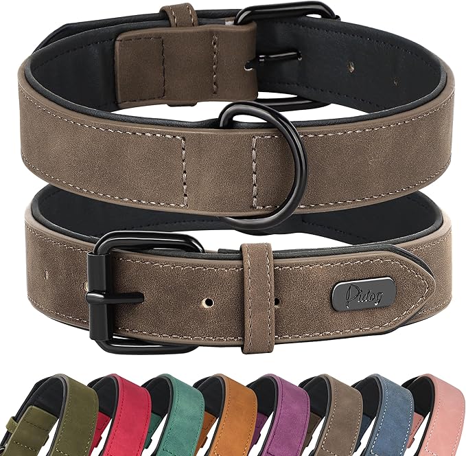 Didog Soft Padded PU Leather Dog Collar, Breathable and Adjustable Dog Collars for Medium Dogs, Comfortable for Daily Walk, Brown, L Fit Neck 13-17"(22-44 lbs)