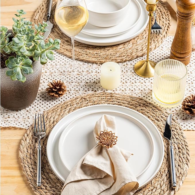 GBHOME Ceramic Dinnerware Sets for 4, 12 Pieces Stoneware Plates and Bowls Sets, Reactive Glaze Dishes -Scratch Resistant, Dishwasher&Microwave Safe-Star White